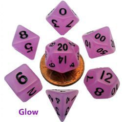 Mini Glow Set - Purple w black font Set of 7 Mini dice [MD4307]