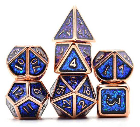 Photosensitive Blue Green w copper edges and font metal 7 Dice Set [UDMCP04]