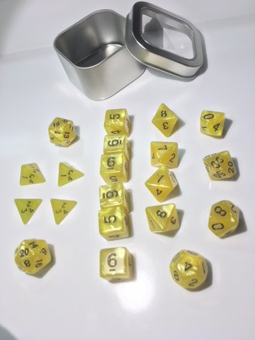 Pearl Yellow with black font Set of 20 "Pandy Dice"