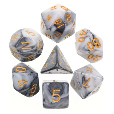 Blend White Black with gold font Set of 7 Dice [HDB-24]