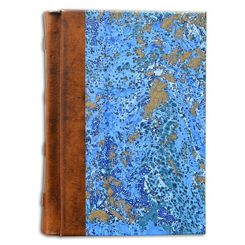 Leather & Marble Journal Book 5x7"-Made in Italy | Blue