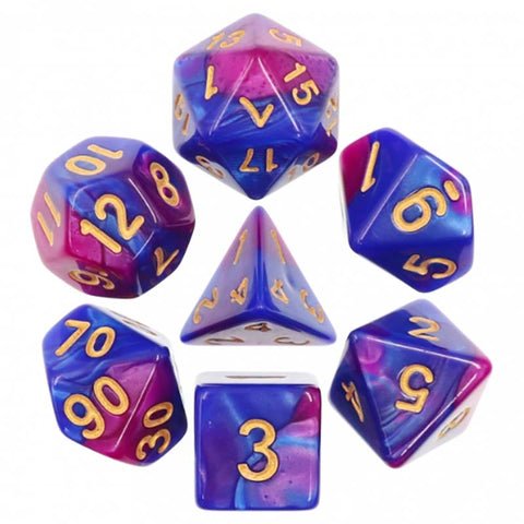 Blend Purple Blue with gold font Set of 7 Dice [HDB-01]