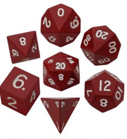 Painted Metal Red with white font 7 Dice Set [MD011]
