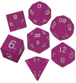 Painted Metal Pink with white font 7 Dice Set [MD009]