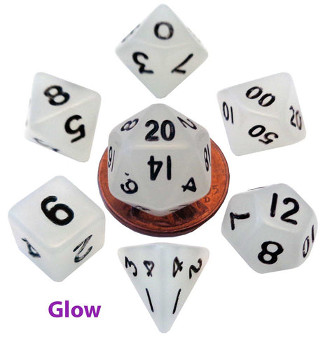 Mini Glow Set - Clear w black font Set of 7 Mini dice [MD4310]