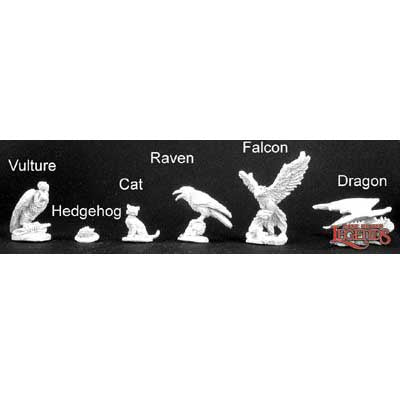 Familiar Pack #8 Vulture, hedgehog, cat, raven/falcon, Dragon [Reaper 02969]