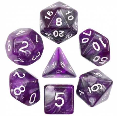Blend Purple Silver "Dark Crystal" with white font Set of 7 Dice [HDB-47]