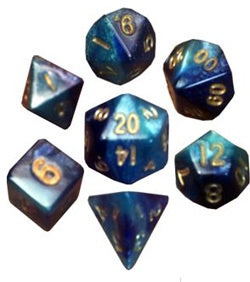 Blue/Light Blue with Gold Numbers 10mm Mini 7 Dice Set [MD422]