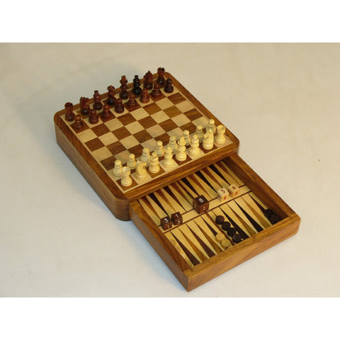 Combo Set - 7" Chess & Backgammon Set with Drawer