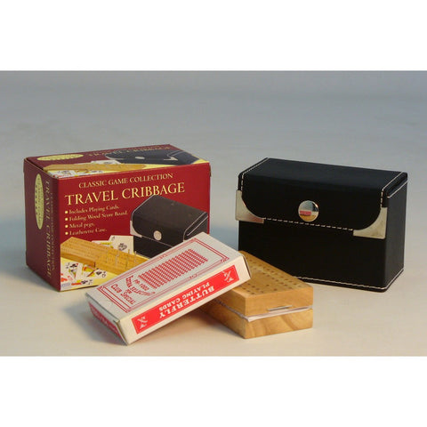 2-Player Travel Folding Wood Cribbage Set-Snap Case and cards