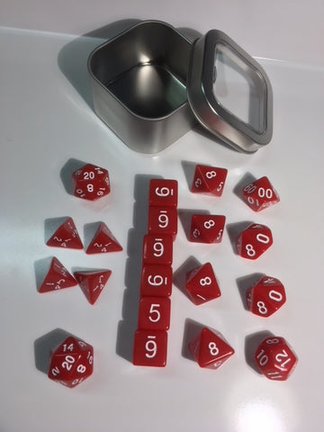 Opaque Red with white font Set of 20 "Pandy Dice"