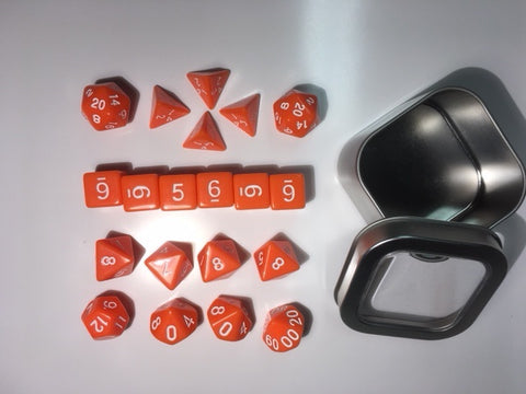 Opaque Orange with white font Set of 20 "Pandy Dice"