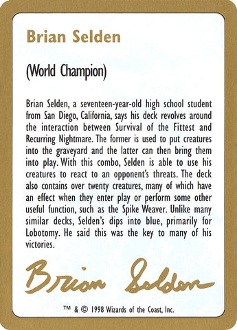 Brian Selden Bio [World Championship Decks 1998]
