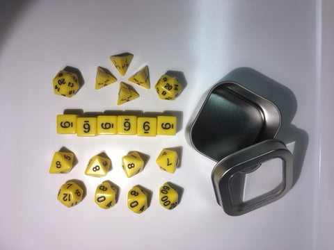 Opaque Yellow with black font Set of 20 "Pandy Dice"