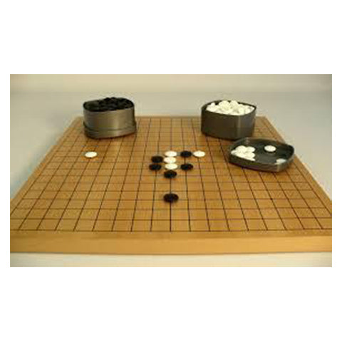 3/4" Wood Go Board with Plastic Tubs and 7mm Thick Glass Stones