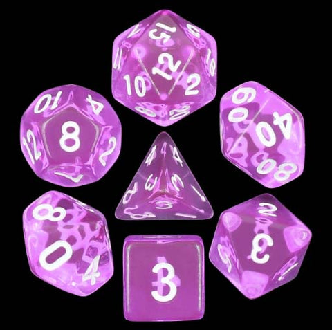 Transparent Purple with white font Set of 7 Dice [HDT-03]