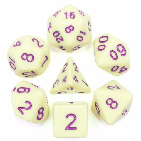 Eggshell Rose with purple font Set of 7 Dice [HDO-15]