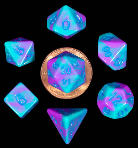 Purple | Teal with blue font Set of 7 Mini dice [MD4172]