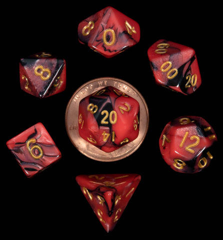 Red | Black with gold font Set of 7 Mini dice [MD4113]