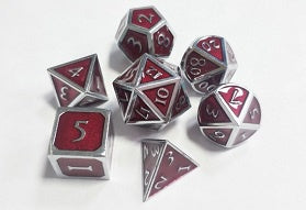 Metallic Red Enamel with silver edges and font 7 Dice Set [CYC02255]