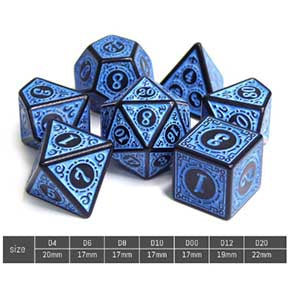 Magic Flame (Blue) with black font Set of 7 Dice [HDO-34]
