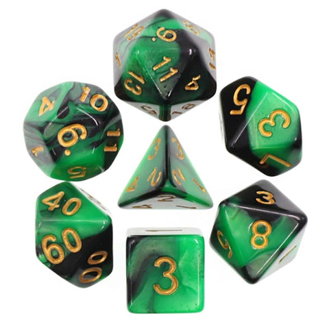 Blend Green Black with gold font Set of 7 Dice [HDB-02]