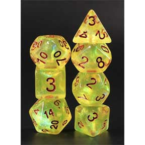 Galaxy Lemon Yellow with red font Set of 7 Dice [HDAR-57]