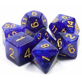 Galaxy Blue with gold font Set of 7 Dice [HDAR-28]