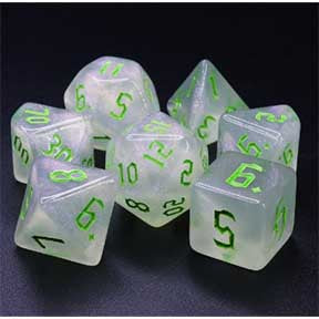 Galaxy Chaos with green font Set of 7 Dice [HDAR-64]