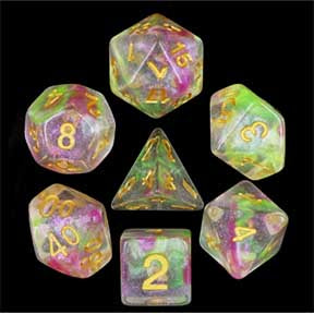 Iridecent "Dragon's Breath" with gold font Set of 7 Dice [HDI-15]