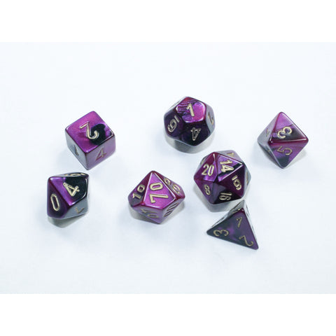 Gemini Black-Purple with gold font 10mm Mini 7 Dice Set [CHX20640]