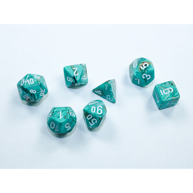 Mini-hedral Marble 7DPoly Dice Set | Oxi-Copper