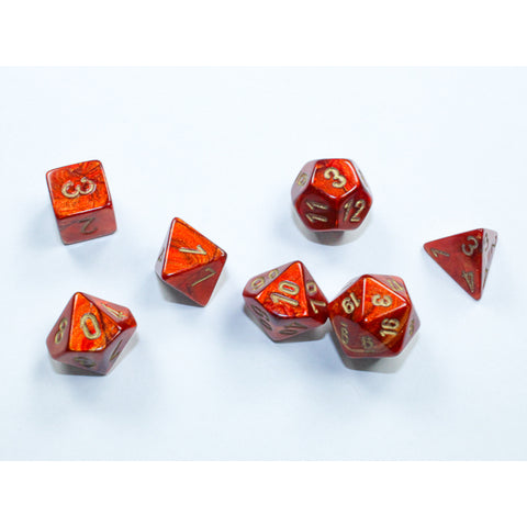 Scarab Scarlet with gold font 10mm Mini 7 Dice Set [CHX20414]