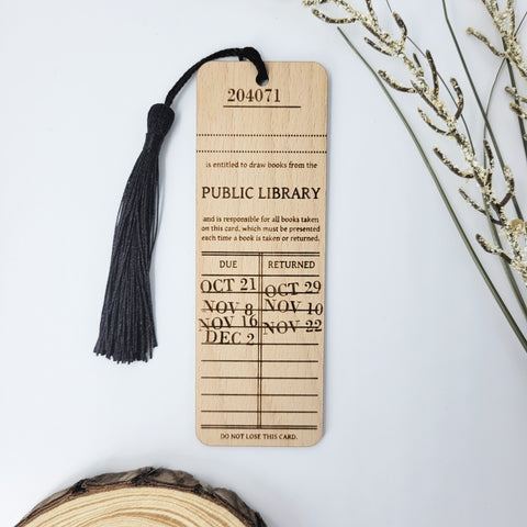 Eco-friendly wood bookmark - Vintage library card