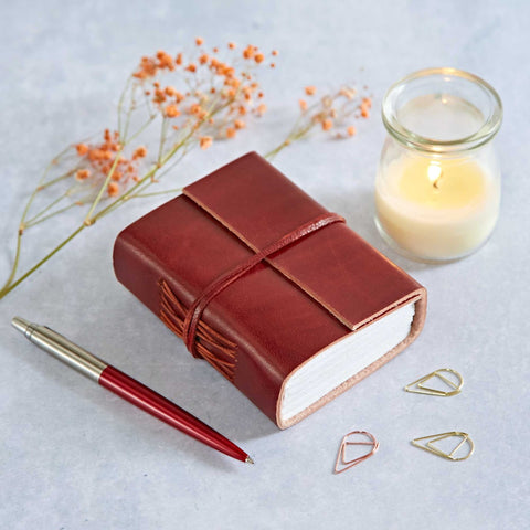 Handmade Distressed Leather Journal - Unlined Notebook | Mini