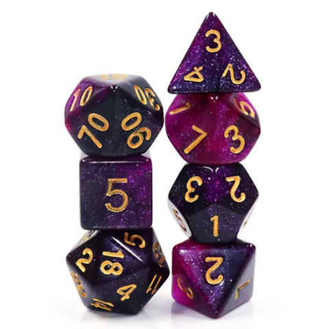 Galaxy Purple with gold font Set of 7 Dice [HDAR-29]