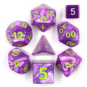 Giant Pearl Purple with green font Set of 7 Dice [HDGP-04]