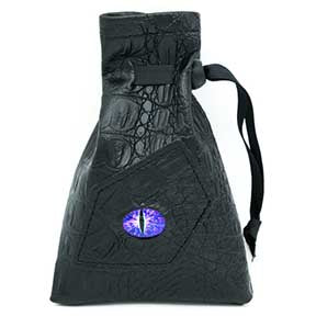 Black Naugahyde dice bag with Purple "Demon eye", with ribbon drawstring  [UDPABA05]
