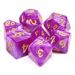 Pearl Purple with yellow font Set of 7 Dice [HDP-25]