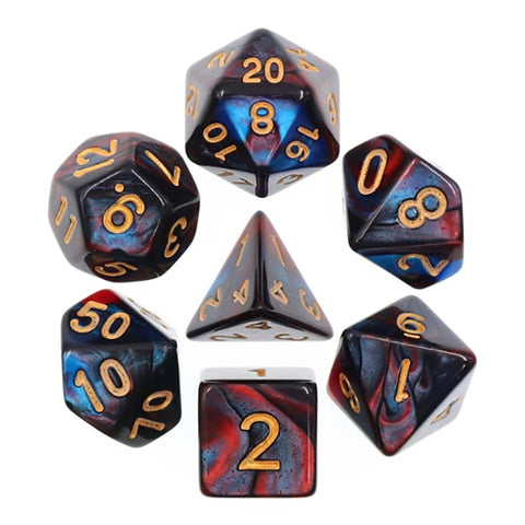 Blend Red Blue with gold font Set of 7 Dice [HDB-22]