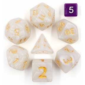Giant Pearl White with gold font Set of 7 Dice [HDGP-05]